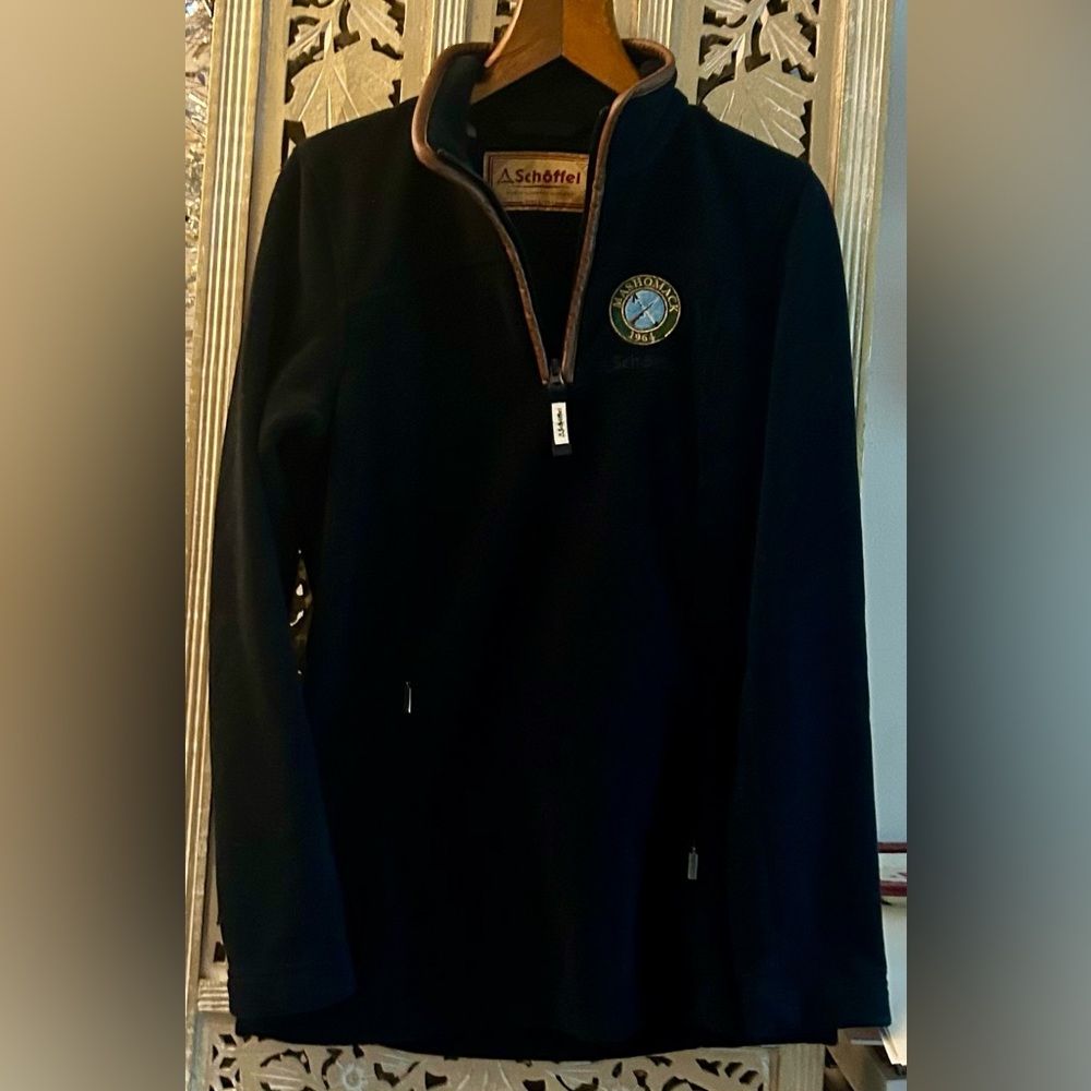 Schöffel Country Mashomack Polo Club Custom Logo Navy Blue Quarter Zip with Trim